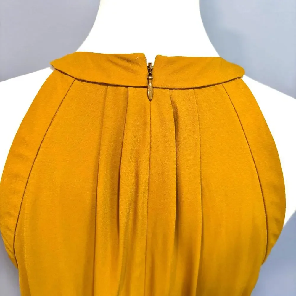 Mustard Yellow Pleated High Low Midi Dress Flowy Lightweight Banana Republic 10 - Picture 4 of 10